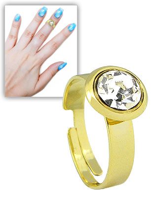 Anel falange ajustável, fol. a ouro, contendo pedra strass